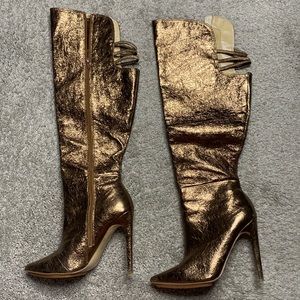 Sz 8.5 Bronze Metallic High Heeled Over the Knee Boot